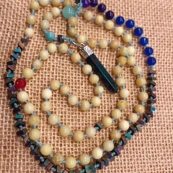 Yellow Jade and bloodstone charm Necklace - Picture 3 of 7